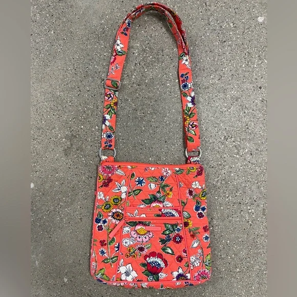 Vera Bradley Summer Crossbody Purse Peach Floral EUC Clean - Picture 2 of 11